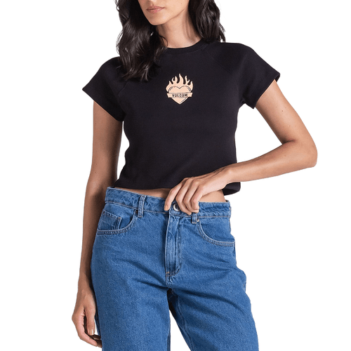 Camiseta Feminina Volcom Especial Burning Heart PRETO-VLTS030240- -1-